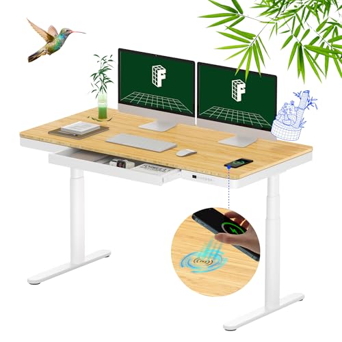 FLEXISPOT Q8 Höhenverstellbarer Schreibtisch mit kabellosem Laden, Schublade & Kabelmanagement, elektrisch mit Dual-Motor & dreifach Teleskopsäulen, 140x70cm, Bambusplatte mit weißem Gestell FLEXISPOT Q8 Höhenverstellbarer Schreibtisch mit kabellosem Laden, Schublade & Kabelmanagement, elektrisch mit Dual-Motor & dreifach Teleskopsäulen, 140x70cm, Bambusplatte mit weißem Gestell von FLEXISPOT