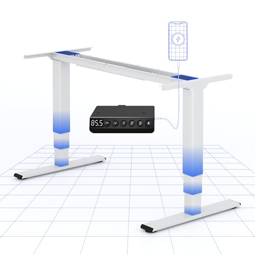 FLEXISPOT Höhenverstellbares Tischgestell, Doppelmotoren und 3-stufige Beine, 60-125 cm höhenverstellbares Tischgestell mit USB-Ladeanschluss, 4 Memory-Positionen und Kollisionsschutz (Plus Weiß) von FLEXISPOT