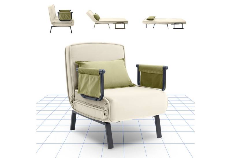 FLEXISPOT Loungesessel 3-in-1 Schlafsessel mit Bettfunktion, Verstellbare Rückenlehne (Gästebett & Schlafsofa aus Leinen mit Seitentasche, Klappbare Beine), Platzsparend für Wohnzimmer, Schlafzimmer oder Büro von FLEXISPOT