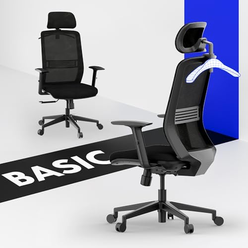 FLEXISPOT Bürostuhl Ergonomisch, Schreibtischstuhl mit Kleiderhaken, Kopfstütze und Lordosenstütze, Büro Stuhl Lift Armlehne, Computerstuhl höhenverstellbar, Drehstuhl 136 kg, OC17 (schwarz) von FLEXISPOT
