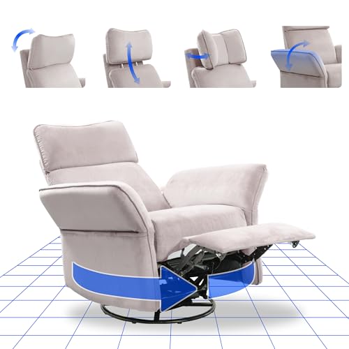 FLEXISPOT Relaxsessel, Elektrischer Sessel mit Liegefunktion, Drehsessel mit Rocking, 3D Kopfstütze, verstellbare Armlehnen, Fernsehsessel mit verstellbare Rückenlehne im Wohnzimmer (Beige) von FLEXISPOT