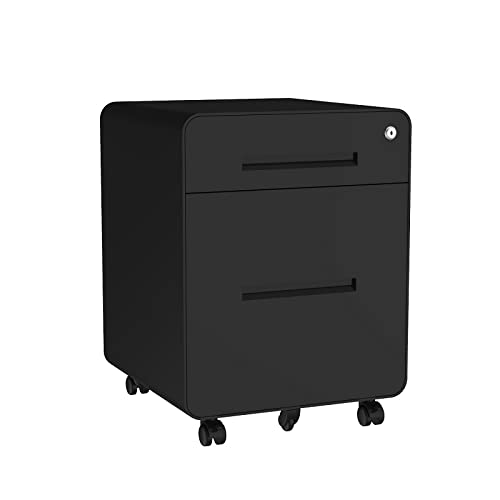 FLEXISPOT Rollcontainer mit 3 Schubladen Kommode schwarz rollcontainer Schreibtisch Aktenschrank Büroschrank Unterschrank für Büro Wohnzimmer Schlafzimmer mit Schlüsselschloss und Anti-Kipp-Rad von FLEXISPOT