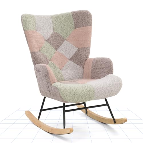 FLEXISPOT Schaukelstuhl mit Hoher Rückenlehne & Armlehnen – Moderner Schwingsessel mit Holzkufen, Gepolsterter Relaxsessel für Wohnzimmer & Schlafzimmer, Bis 120 kg Belastbar Rosa von FLEXISPOT