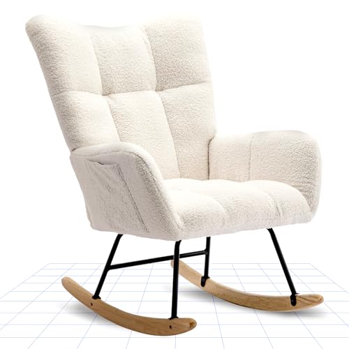 FLEXISPOT Schaukelstuhl mit Hoher Rückenlehne & Armlehnen – Moderner Schwingsessel mit Holzkufen, Gepolsterter Relaxsessel für Wohnzimmer & Schlafzimmer, Bis 120 kg Belastbar von FLEXISPOT