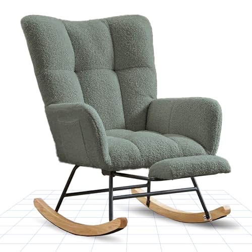 FLEXISPOT Schaukelstuhl mit Hoher Rückenlehne & Fußstütze – Moderner Schwingsessel mit Holzkufen, Gepolsterter Relaxsessel für Wohnzimmer & Schlafzimmer, Bis 120 kg Belastbar Grün von FLEXISPOT