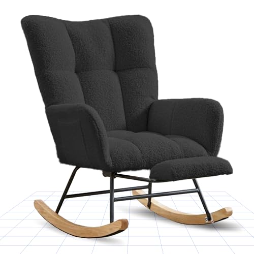 FLEXISPOT Schaukelstuhl mit Hoher Rückenlehne & Fußstütze – Moderner Schwingsessel mit Holzkufen, Gepolsterter Relaxsessel für Wohnzimmer & Schlafzimmer, Bis 120 kg Belastbar Schwarz von FLEXISPOT