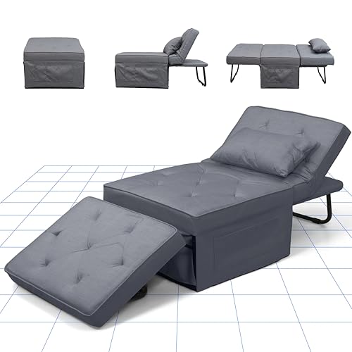 FLEXISPOT Sessel Wohnzimmer Sessel mit hocker Schlafsessel Klappbar mit bettfunktion mit schlaffunktion umwandelbarer Stuhl Bett ausziehbarer Schlafsessel Belastbar bis 300kg, Grau，72 * 69 * 35 cm von FLEXISPOT