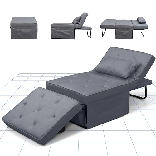 FLEXISPOT Sessel Wohnzimmer Sessel mit hocker Schlafsessel Klappbar mit bettfunktion mit schlaffunktion umwandelbarer Stuhl Bett ausziehbarer Schlafsessel Belastbar bis 300kg, Grau von FLEXISPOT