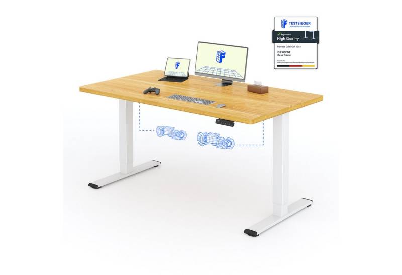 FLEXISPOT Schreibtisch Basic Plus Elektrisch höhenverstellbarer Schreibtisch (2 Motore & 2-Fach-Teleskop & 4 Höhenspeichertasten), MIT 25MM einteiliger Tischplatte, 120/140/160 von FLEXISPOT