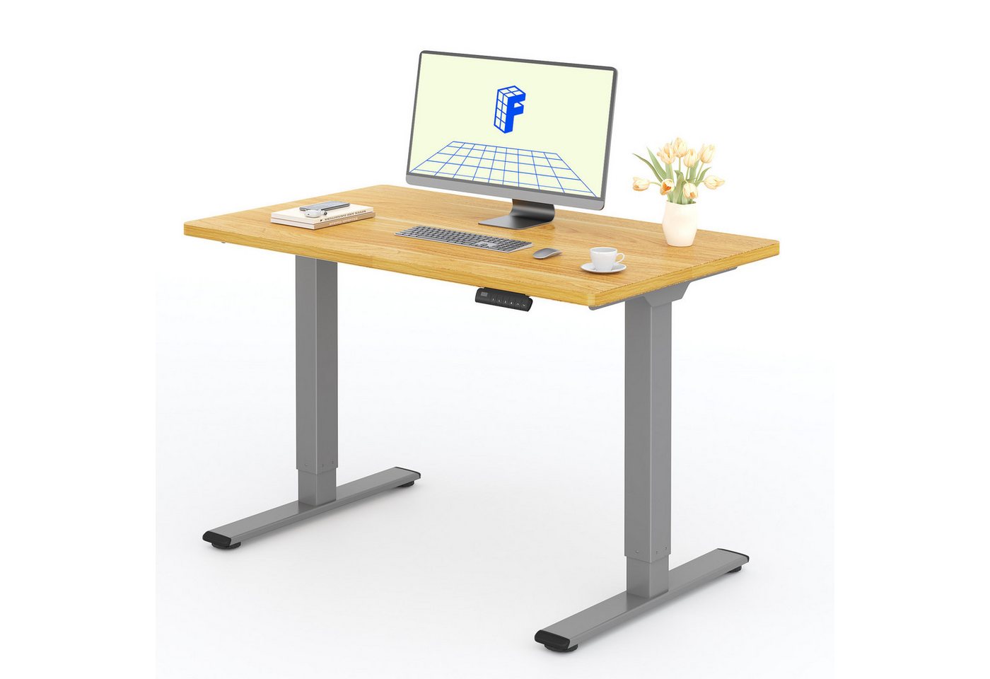 FLEXISPOT Schreibtisch Basic Plus Elektrisch höhenverstellbarer Schreibtisch (2 Motore & 2-Fach-Teleskop & 4 Höhenspeichertasten), MIT einteiliger Tischplatte, 120/140/160 von FLEXISPOT