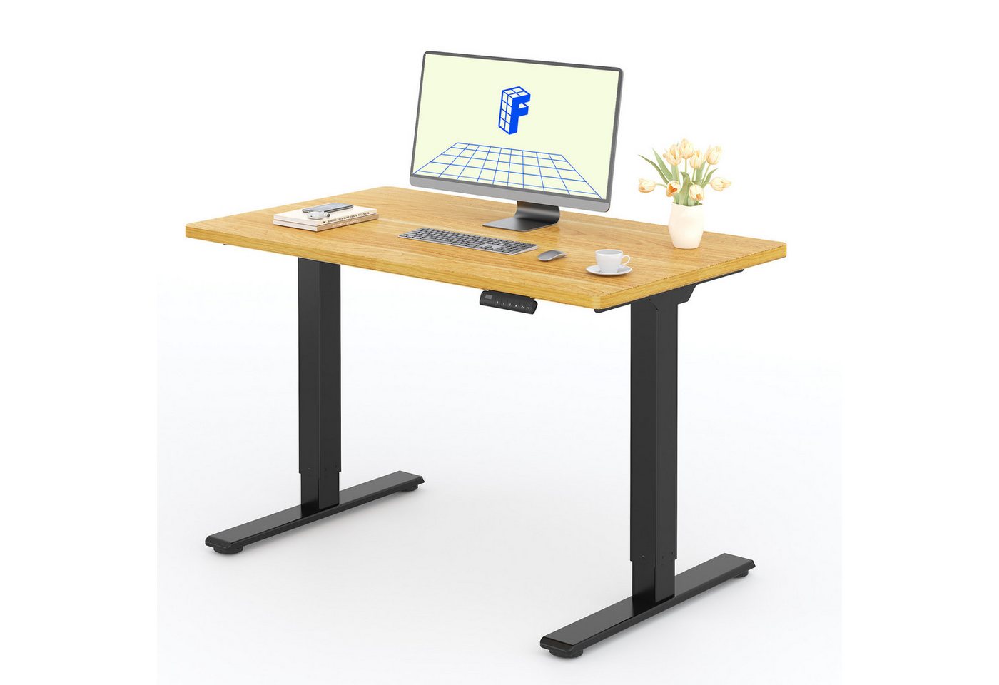 FLEXISPOT Schreibtisch Basic Plus Elektrisch höhenverstellbarer Schreibtisch (2 Motore & 2-Fach-Teleskop & 4 Höhenspeichertasten), MIT einteiliger Tischplatte, 120/140/160 von FLEXISPOT