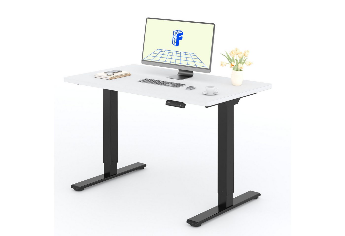 FLEXISPOT Schreibtisch Basic Plus Elektrisch höhenverstellbarer Schreibtisch (2 Motore & 2-Fach-Teleskop & 4 Höhenspeichertasten), MIT einteiliger Tischplatte, 120/140/160 von FLEXISPOT
