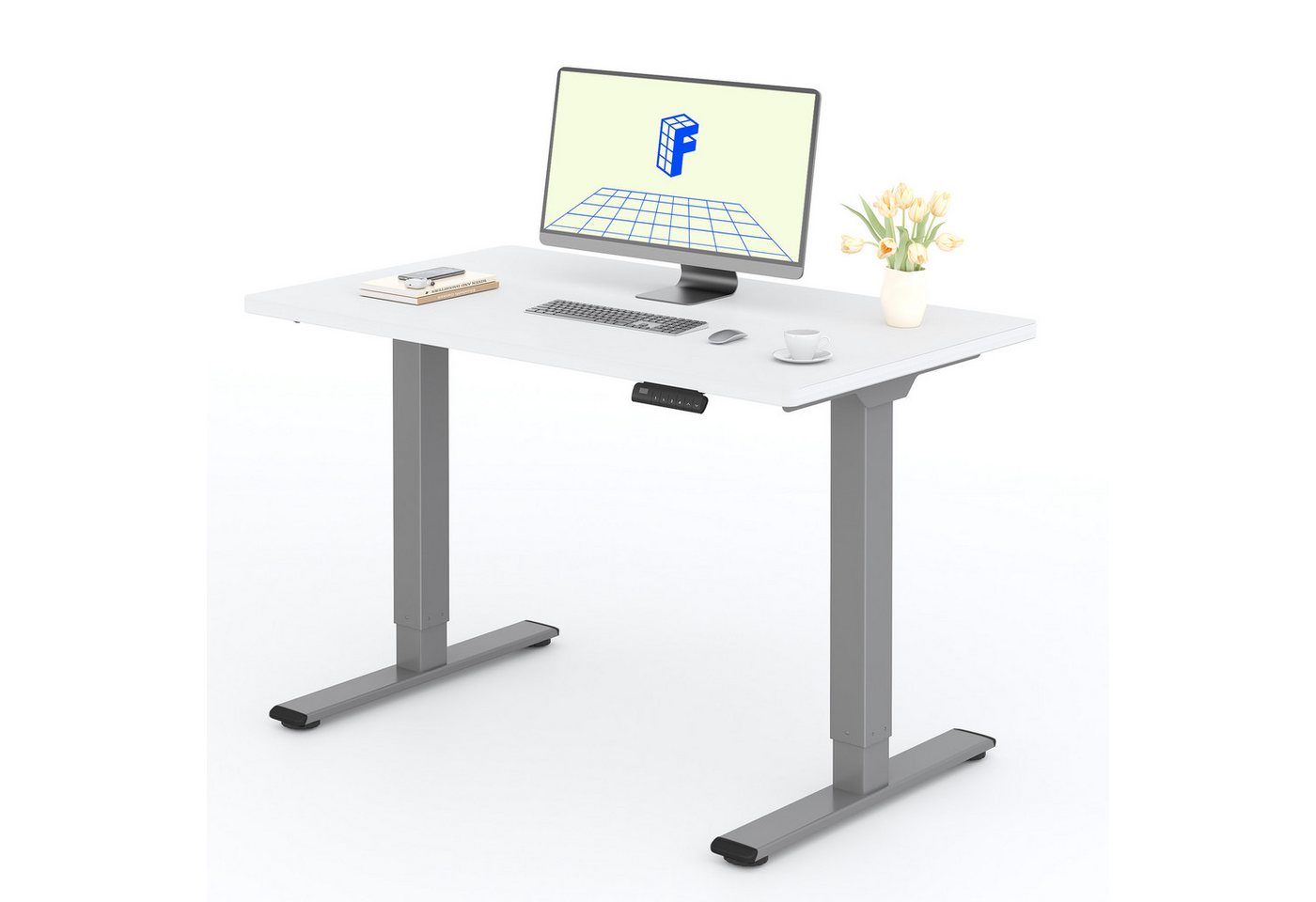 FLEXISPOT Schreibtisch Basic Plus Elektrisch höhenverstellbarer Schreibtisch (2 Motore & 2-Fach-Teleskop & 4 Höhenspeichertasten), MIT einteiliger Tischplatte, 120/140/160 von FLEXISPOT