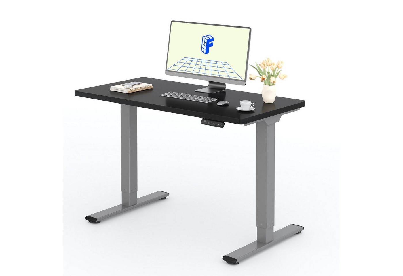 FLEXISPOT Schreibtisch Basic Plus Elektrisch höhenverstellbarer Schreibtisch (2 Motore & 2-Fach-Teleskop & 4 Höhenspeichertasten), MIT einteiliger Tischplatte, 120/140/160 von FLEXISPOT