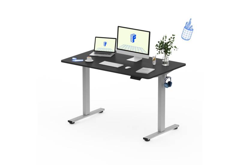 FLEXISPOT Schreibtisch Basic-Series Elektrisch höhenverstellbarer Schreibtisch (Anti-Kollisions-system, 2- Fach-Teleskop, mit Haken, LED-Display), MAX. Load: 80kg, 100/110/120/140/160, MIT einteilige Tischplatte von FLEXISPOT