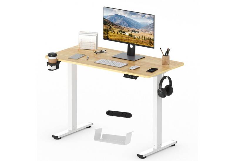 FLEXISPOT Schreibtisch Basic-Series Elektrisch höhenverstellbarer Schreibtisch (Anti-Kollisions-system, 2- Fach-Teleskop, mit Becherhalter & Kabelkanal & Haken & Aufbewahrungsbox, LED-Display), MAX. Load: 70kg, 100/110/120/140/160, MIT einteilige Tischplatte von FLEXISPOT