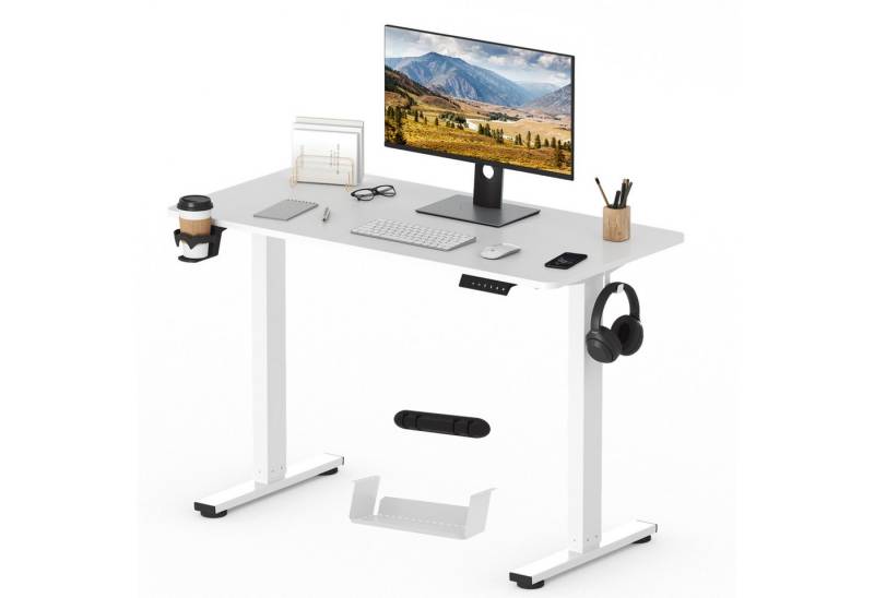 FLEXISPOT Schreibtisch Basic-Series Elektrisch höhenverstellbarer Schreibtisch (Anti-Kollisions-system, 2- Fach-Teleskop, mit Becherhalter & Kabelkanal & Haken & Aufbewahrungsbox, LED-Display), MAX. Load: 70kg, 100/110/120/140/160, MIT einteilige Tischplatte von FLEXISPOT