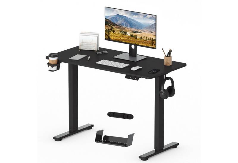 FLEXISPOT Schreibtisch Basic-Series Elektrisch höhenverstellbarer Schreibtisch (Anti-Kollisions-system, 2- Fach-Teleskop, mit Becherhalter & Kabelkanal & Haken & Aufbewahrungsbox, LED-Display), MAX. Load: 70kg, 100/110/120/140/160, MIT einteilige Tischplatte von FLEXISPOT