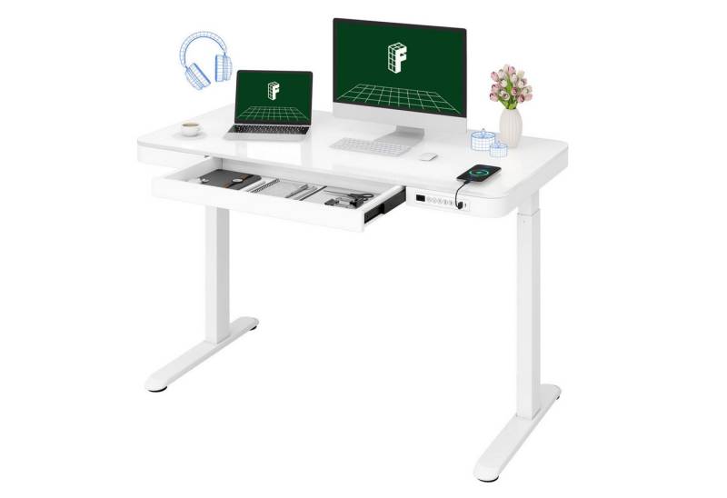 FLEXISPOT Schreibtisch Höhenverstellbarer Schreibtisch MIT Schubladen (Glas Tischplatte 120x60 cm), mit Touch Funktion & USB, Kindersicherung-System von FLEXISPOT