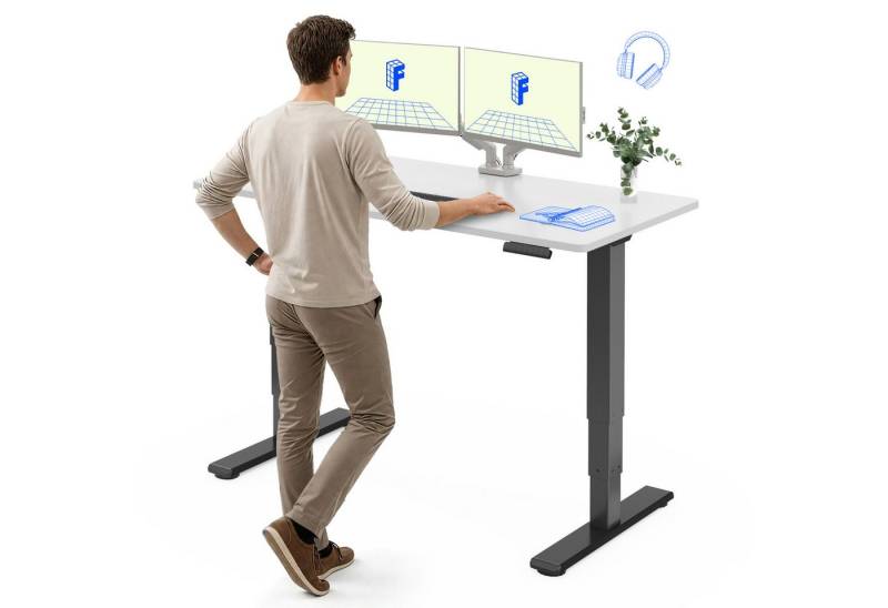 FLEXISPOT Schreibtisch Elektrisch Höhenverstellbarer Schreibtisch EC5 LITE mit Dualmotor (25MM einteiliger Tischplatte & 3-fach Teleskop, 4 Speicherhöhen & Antikollisionssystem), 120x80/140x80/160x80/180x80 von FLEXISPOT