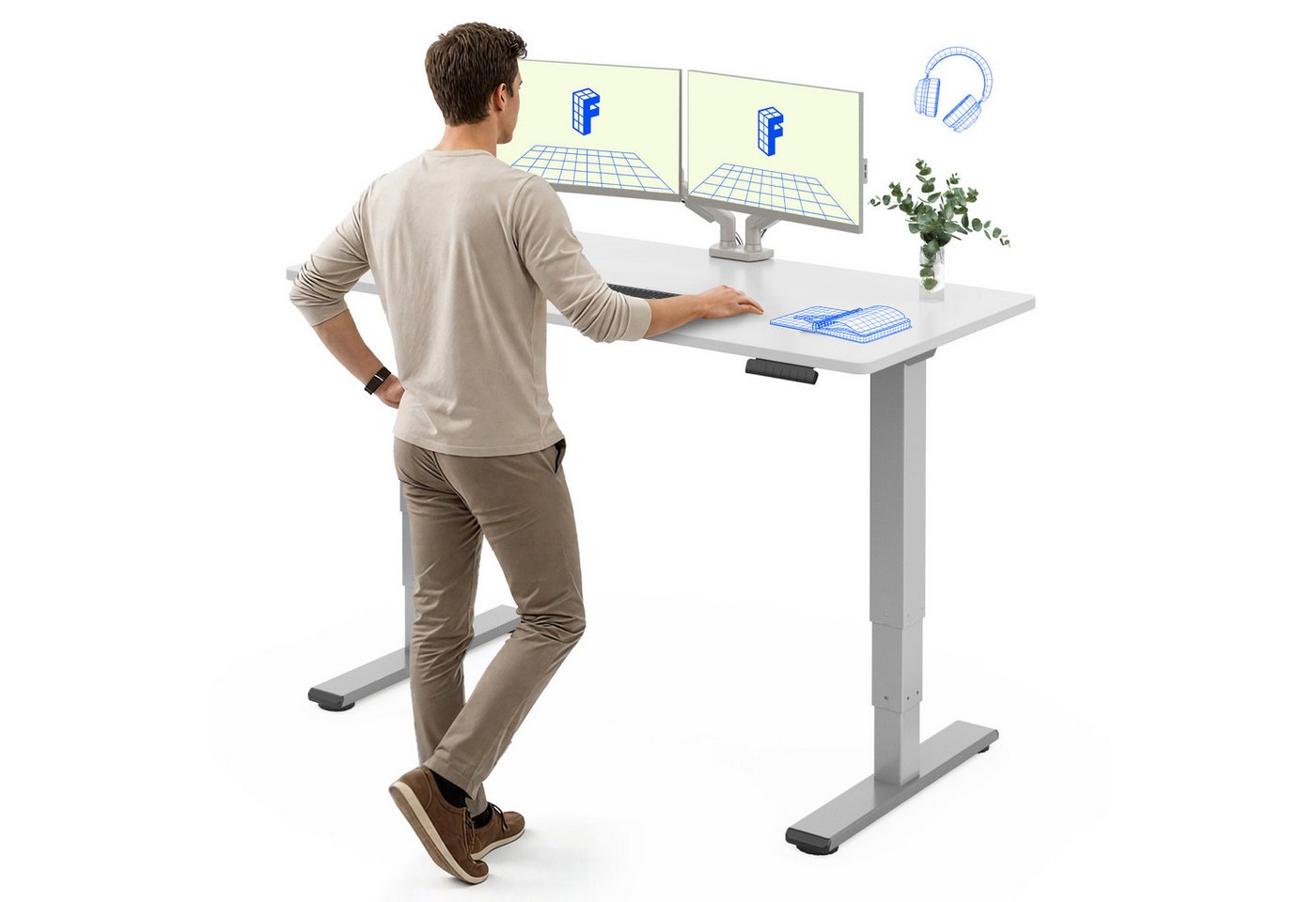 FLEXISPOT Schreibtisch Elektrisch Höhenverstellbarer Schreibtisch EC5 LITE mit Dualmotor (25MM einteiliger Tischplatte & 3-fach Teleskop, 4 Speicherhöhen & Antikollisionssystem), 120x80/140x80/160x80/180x80 von FLEXISPOT