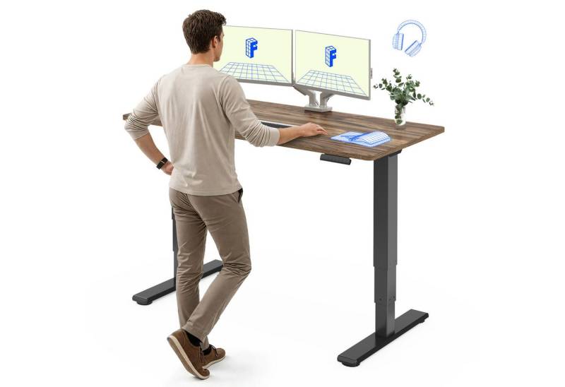FLEXISPOT Schreibtisch Elektrisch Höhenverstellbarer Schreibtisch EC5 LITE mit Dualmotor (25MM einteiliger Tischplatte & 3-fach Teleskop, 4 Speicherhöhen & Antikollisionssystem), 120x80/140x80/160x80/180x80 von FLEXISPOT