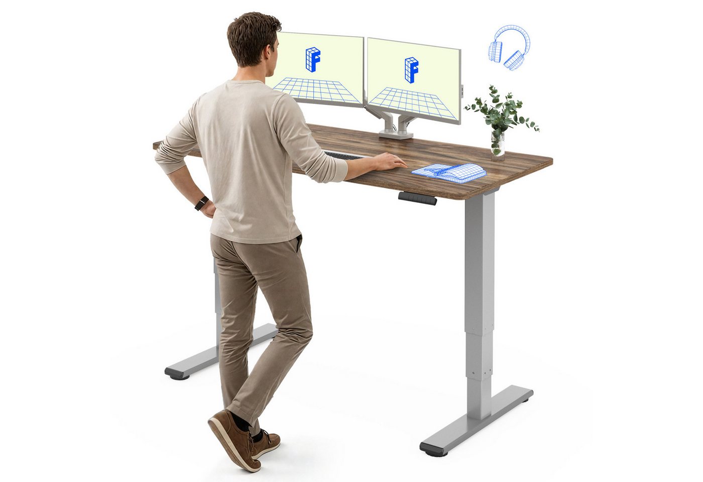 FLEXISPOT Schreibtisch Elektrisch Höhenverstellbarer Schreibtisch EC5 LITE mit Dualmotor (25MM einteiliger Tischplatte & 3-fach Teleskop, 4 Speicherhöhen & Antikollisionssystem), 120x80/140x80/160x80/180x80 von FLEXISPOT