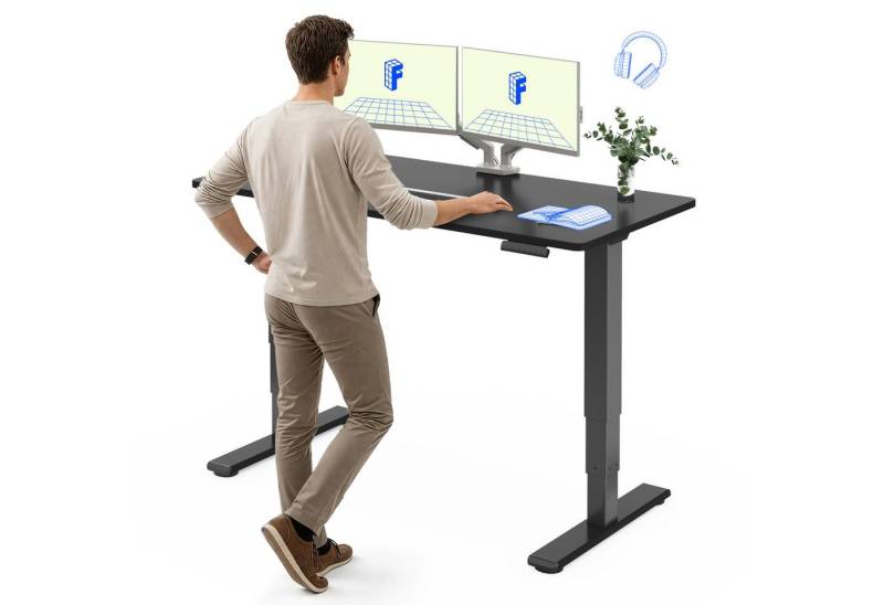 FLEXISPOT Schreibtisch Elektrisch Höhenverstellbarer Schreibtisch EC5 LITE mit Dualmotor (25MM einteiliger Tischplatte & 3-fach Teleskop, 4 Speicherhöhen & Antikollisionssystem), 120x80/140x80/160x80/180x80 von FLEXISPOT
