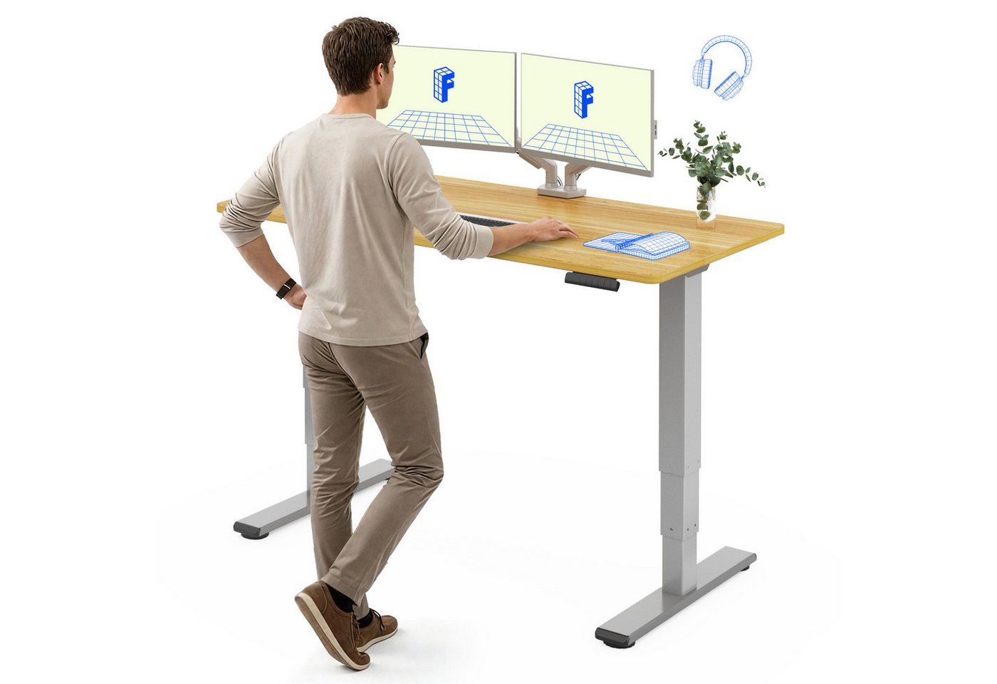 FLEXISPOT Schreibtisch Elektrisch Höhenverstellbarer Schreibtisch EC5 LITE mit Dualmotor (25MM einteiliger Tischplatte & 3-fach Teleskop, 4 Speicherhöhen & Antikollisionssystem), 120x80/140x80/160x80/180x80 von FLEXISPOT