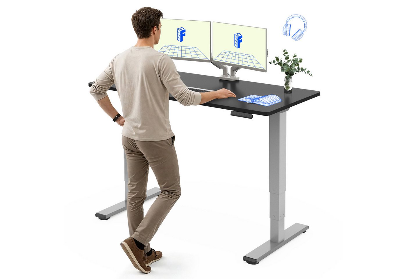 FLEXISPOT Schreibtisch Elektrisch Höhenverstellbarer Schreibtisch EC5 LITE mit Dualmotor (25MM einteiliger Tischplatte & 3-fach Teleskop, 4 Speicherhöhen & Antikollisionssystem), 120x80/140x80/160x80/180x80 von FLEXISPOT