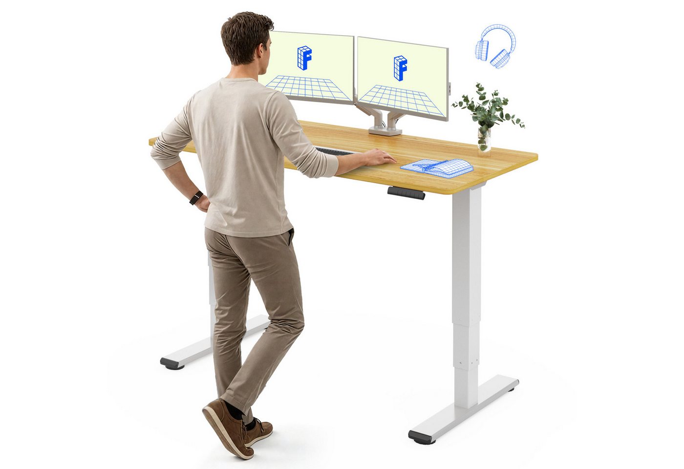 FLEXISPOT Schreibtisch Elektrisch Höhenverstellbarer Schreibtisch EC5 LITE mit Dualmotor (25MM einteiliger Tischplatte & 3-fach Teleskop, 4 Speicherhöhen & Antikollisionssystem), 120x80/140x80/160x80/180x80 von FLEXISPOT