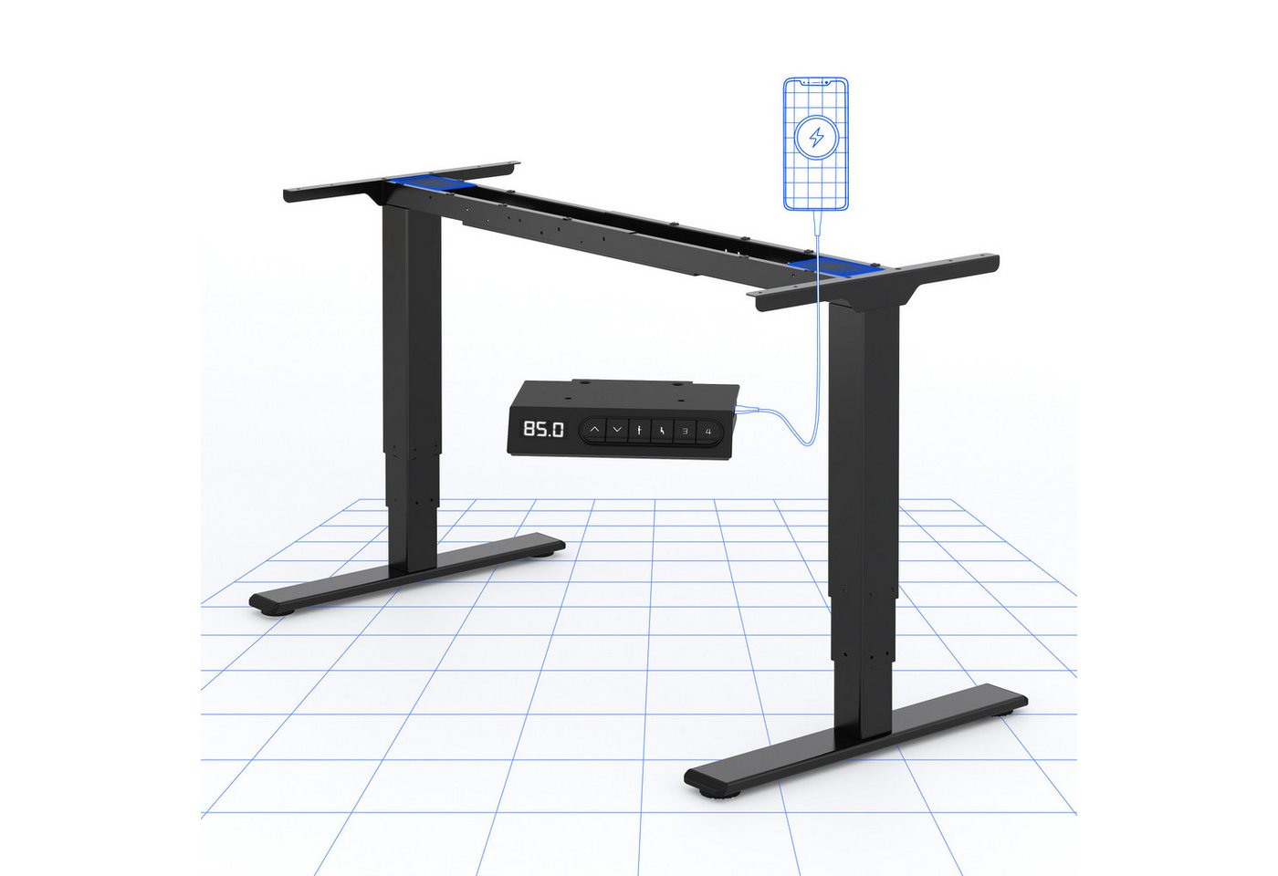 FLEXISPOT Schreibtisch Elektrisch höhenverstellbares Tischgestell (EC5 Serie) (Dual-Motor & 3-Fach-Teleskop & 4 Speicherhöhen, mit USB Charging), Antikollisionssystem, LED-Display, Max. Load: 120kg von FLEXISPOT