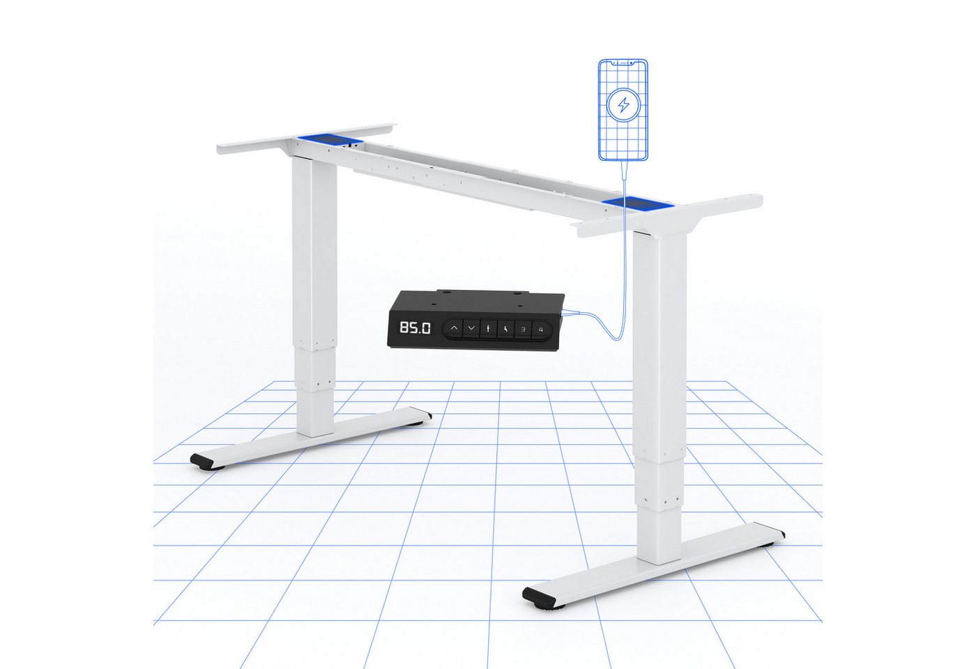 FLEXISPOT Schreibtisch Elektrisch höhenverstellbares Tischgestell (EC5 Serie) (Dual-Motor & 3-Fach-Teleskop & 4 Speicherhöhen, mit USB Charging), Antikollisionssystem, LED-Display, Max. Load: 120kg von FLEXISPOT