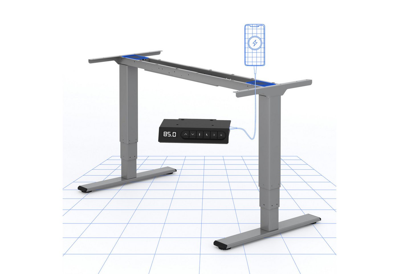 FLEXISPOT Schreibtisch Elektrisch höhenverstellbares Tischgestell (EC5 Serie) (Dual-Motor & 3-Fach-Teleskop & 4 Speicherhöhen, mit USB Charging), Antikollisionssystem, LED-Display, Max. Load: 120kg von FLEXISPOT