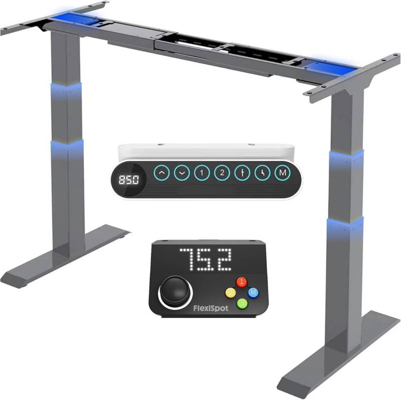 FLEXISPOT Schreibtisch Elektrisch höhenverstellbares Tischgestell E6 (2 Motore, 3-Fach-Teleskop, 4 Speicherplätze, Kollisionschutz Funktion, LED-Display), USB Ladeanschluss, MAX Load: 160KG von FLEXISPOT