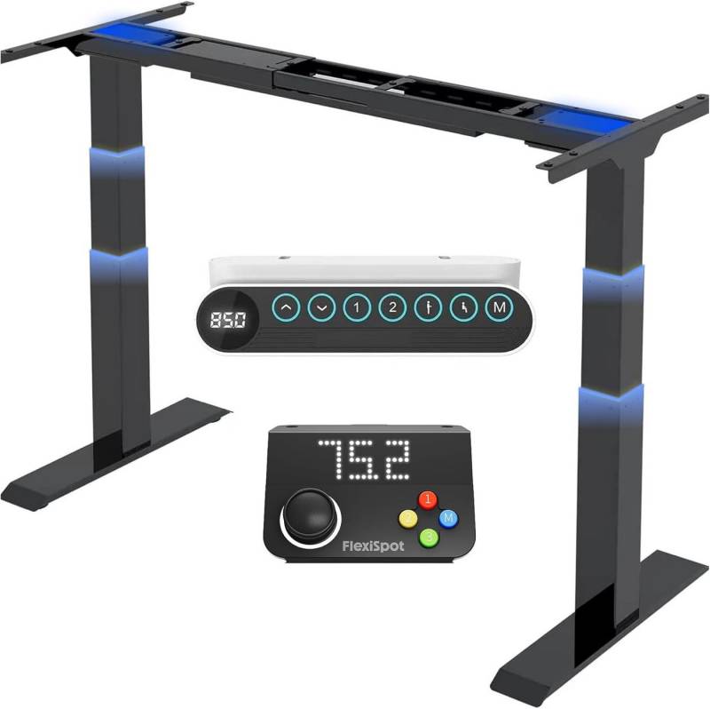 FLEXISPOT Schreibtisch Elektrisch höhenverstellbares Tischgestell E6 (2 Motore, 3-Fach-Teleskop, 4 Speicherplätze, Kollisionschutz Funktion, LED-Display), USB Ladeanschluss, MAX Load: 160KG von FLEXISPOT