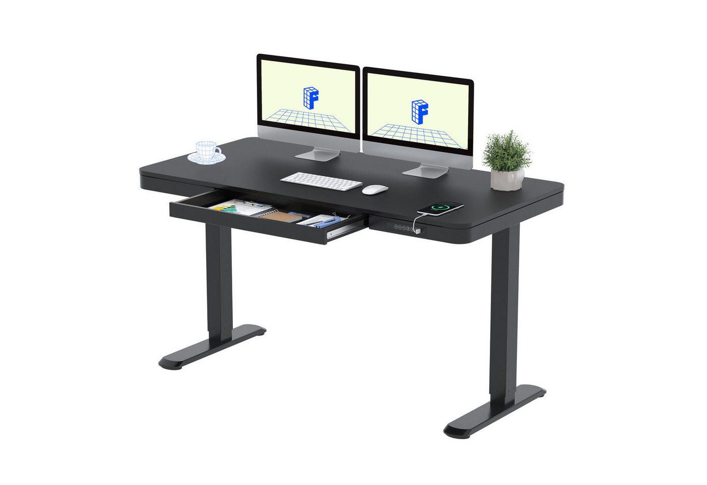 FLEXISPOT Schreibtisch Höhenverstellbarer Schreibtisch MIT Schubladen (mit LED-Höhenanzeige, 4 Speicherhöhen, Anti-Kollisionssystem, USB & Typ-C Anschluss), EINFACHE MONTAGE, leise & ergonomisch von FLEXISPOT