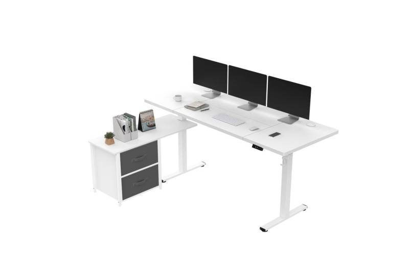 FLEXISPOT Schreibtisch Höhenverstellbarer Schreibtisch mit Seitenschublaben, L-förmig, Stauraum und Haken, 160 x 70 cm, Höhen-Memory-Funktion von FLEXISPOT
