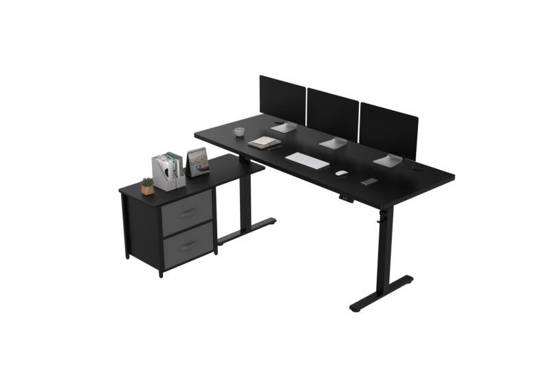 FLEXISPOT Schreibtisch Höhenverstellbarer Schreibtisch mit Seitenschublaben, L-förmig, Stauraum und Haken, 160 x 70 cm, Höhen-Memory-Funktion von FLEXISPOT