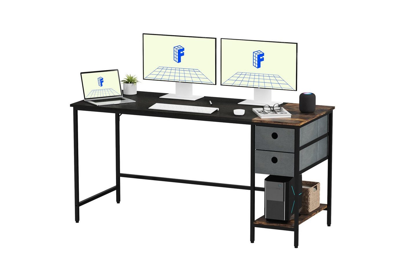 FLEXISPOT Schreibtisch PRO F7 (Home Office PC-Tisch), 3 Tier Lagerregalen, Schreibtisch mit Schubladen von FLEXISPOT