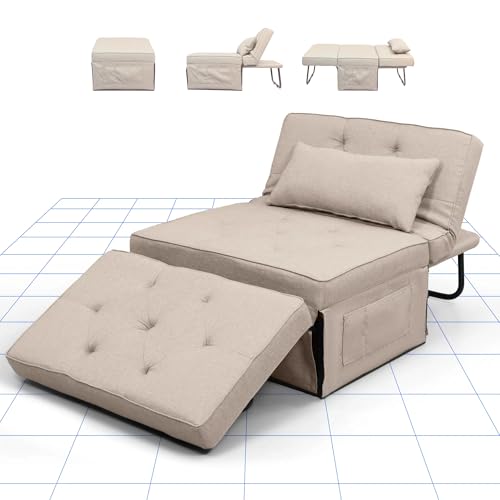 FLEXISPOT Sessel Wohnzimmer Sessel mit hocker Schlafsessel Klappbar mit bettfunktion mit schlaffunktion umwandelbarer Stuhl Bett ausziehbarer Schlafsessel Belastbar bis 300kg, BEIGE, 91 * 69 * 35 cm von FLEXISPOT