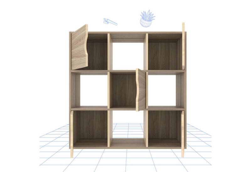 FLEXISPOT Stauraumregal Standregal, Würfelregal, Raumteiler, viel Stauraum, 9 Fächer mit Türen und Kippschutz, ideal für Zuhause und Büro, Moderner Holz-Bücherregal, 90x29x90 cm von FLEXISPOT