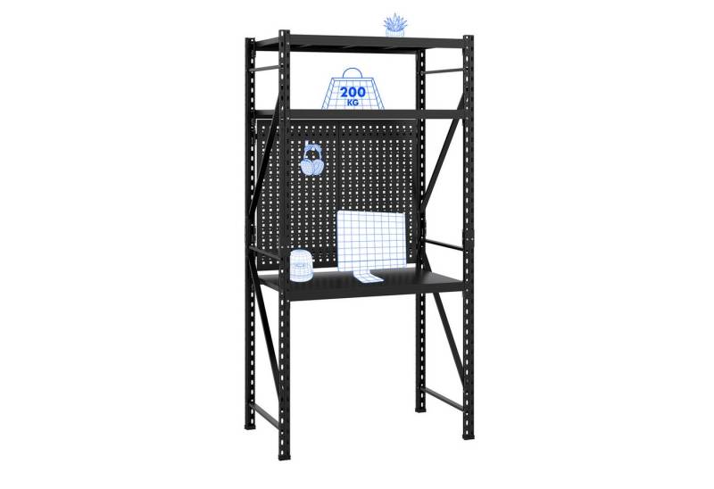 FLEXISPOT Werkbank & Schreibtisch mit Regal und Lochwand – Stabiler Werkzeugtisch, (vielseitig nutzbar in Werkstatt, Büro, Lager oder Zuhause), bis 200 kg belastbar von FLEXISPOT