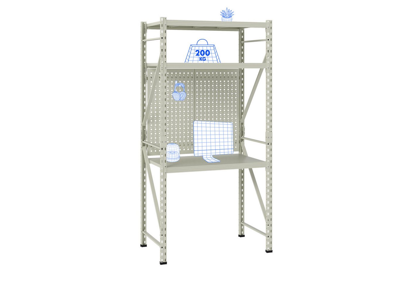 FLEXISPOT Werkbank & Schreibtisch mit Regal und Lochwand – Stabiler Werkzeugtisch, (vielseitig nutzbar in Werkstatt, Büro, Lager oder Zuhause), bis 200 kg belastbar von FLEXISPOT