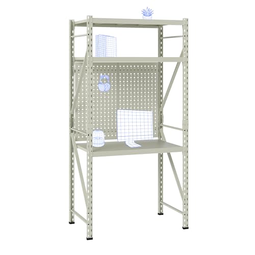 FLEXISPOT Werkbank & Schreibtisch mit Regal und Lochwand – Stabiler Werkzeugtisch, bis 200 kg belastbar, vielseitig nutzbar in Werkstatt, Büro, Lager oder Zuhause (Zartgrün) von FLEXISPOT