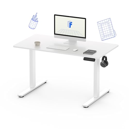 FLEXISPOT höhenverstellbarer Schreibtisch elektrisch 100x60cm, Schreibtisch höhenverstellbar 2-stufige mit Haken und Sitz-Steh-Erinnerungs - QN1 Basic(weiß) von FLEXISPOT