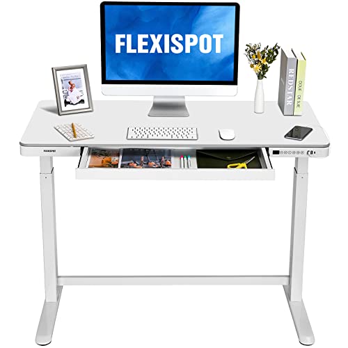 FLEXISPOT Elektrisch Höhenverstellbarer Schreibtisch mit Touch Funktion & USB, Elektrischer Schreibtisch mit Schublade, Bürotisch 120 * 60 cm (Weiß) von FLEXISPOT