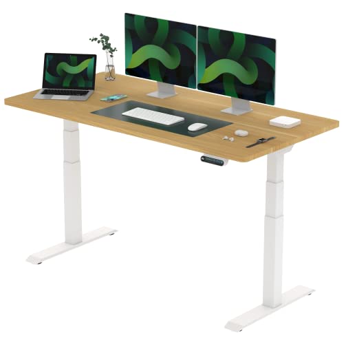 FLEXISPOT E6 Elektrisch höhenverstellbarer Schreibtisch 160x80cm | Ergonomischer Steh-Sitz Tisch mit Memory Funktion | Beugt Rückenschmerzen vor & Macht produktiver (Ahorn, Gestell Weiß) von FLEXISPOT