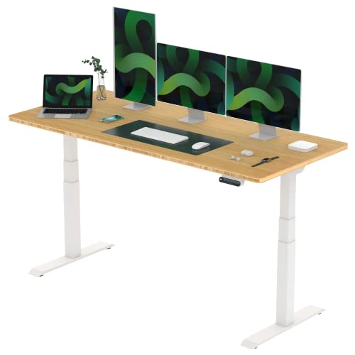 FLEXISPOT E6 Elektrisch höhenverstellbarer Schreibtisch 180x80cm | Ergonomischer Steh-Sitz Tisch mit Memory Funktion | Beugt Rückenschmerzen vor & Macht produktiver (Bambus, Gestell Weiß) von FLEXISPOT