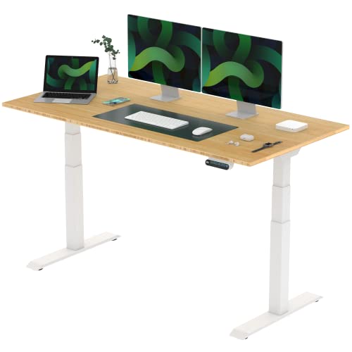 FLEXISPOT E6 Elektrisch höhenverstellbarer Schreibtisch 160x80cm | Ergonomischer Steh-Sitz Tisch mit Memory Funktion | Beugt Rückenschmerzen vor & Macht produktiver (Bambus, Gestell Weiß) von FLEXISPOT